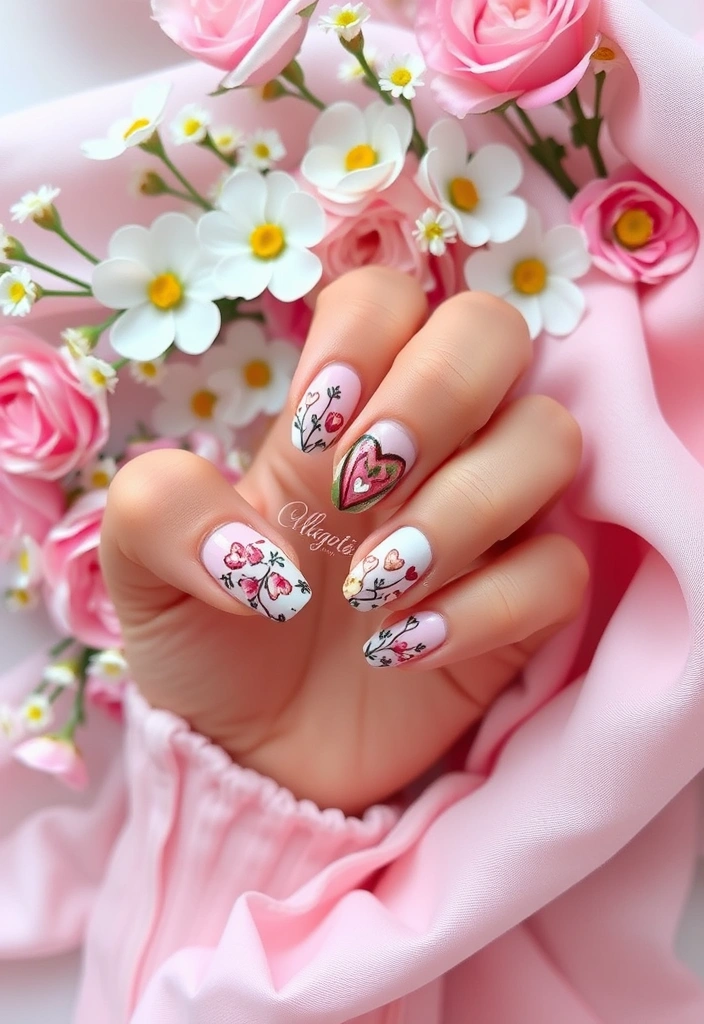 10 DIY Valentine's Day Nail Designs That Are Surprisingly Easy to Create! - 4. Floral Hearts