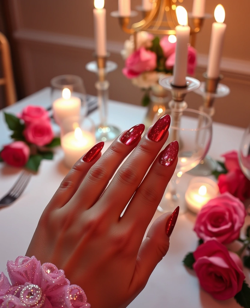 10 DIY Valentine's Day Nail Designs That Are Surprisingly Easy to Create! - 5. Glittery Love