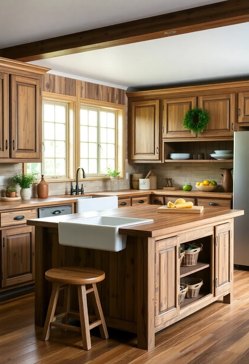 16 Rustic Kitchen Island Ideas That Bring Warmth to Your Home (Wait Until You See #4!) - 12. Rustic Island with Farm Sink