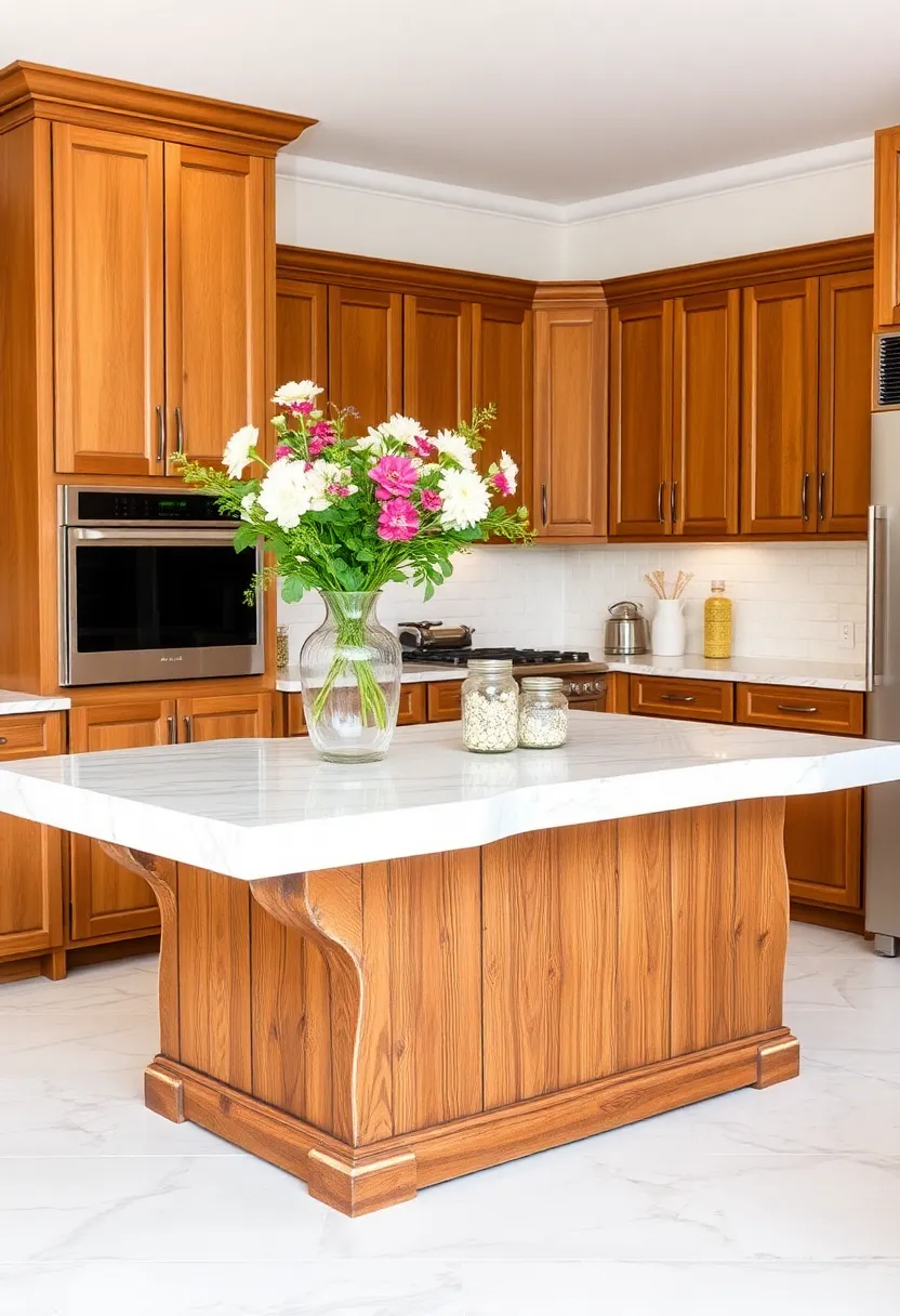 16 Rustic Kitchen Island Ideas That Bring Warmth to Your Home (Wait Until You See #4!) - 2. Rustic Elegance with Marble Tops