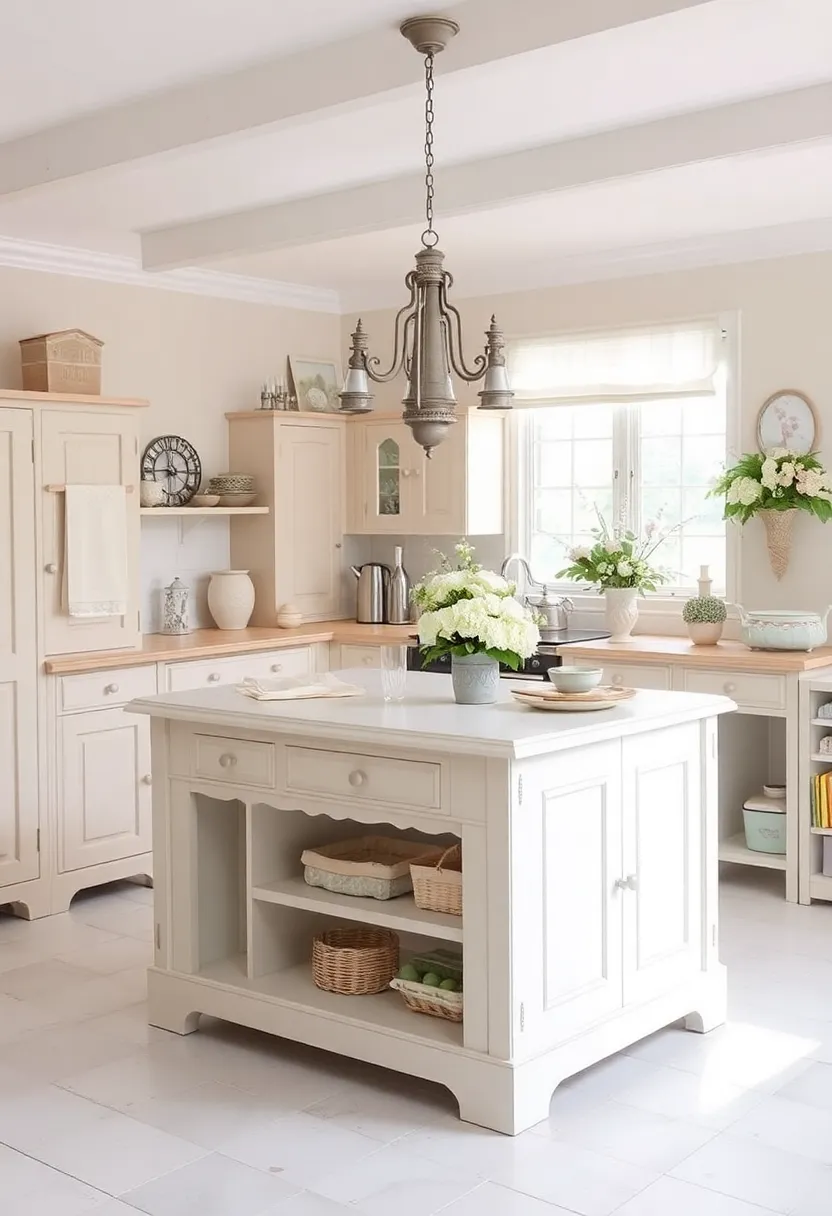 16 Rustic Kitchen Island Ideas That Bring Warmth to Your Home (Wait Until You See #4!) - 4. The Perfect Shabby Chic Accent