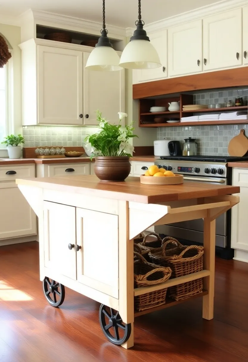 16 Rustic Kitchen Island Ideas That Bring Warmth to Your Home (Wait Until You See #4!) - 7. Vintage Farm Cart Island