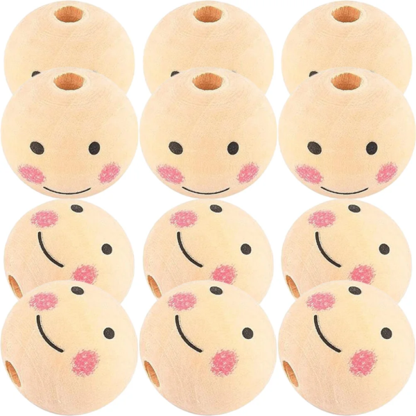 50Pcs Wooden Smile Beads